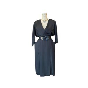 vintage black rayon 1980s Lanvin dress, 1940s style, pop out pockets, low cut, L